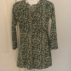 Zara Yellow, Green and Blue Floral Crossover Dress